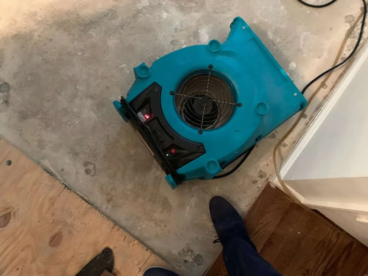 Air mover drying subfloor during Leak Detection & Repair in Sharonville