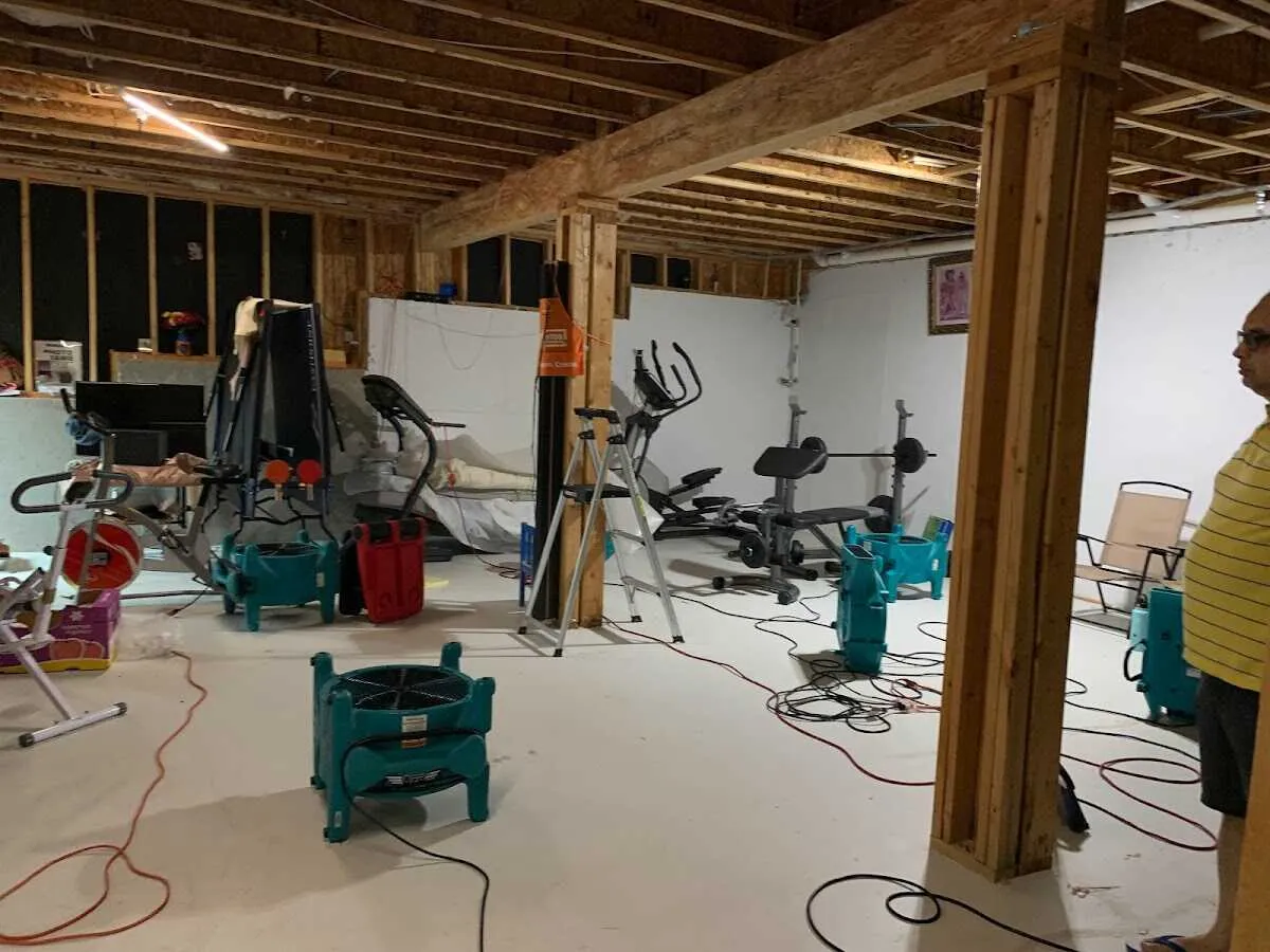 Basement drying equipment setup for Contents Cleaning & Restoration in Sharonville